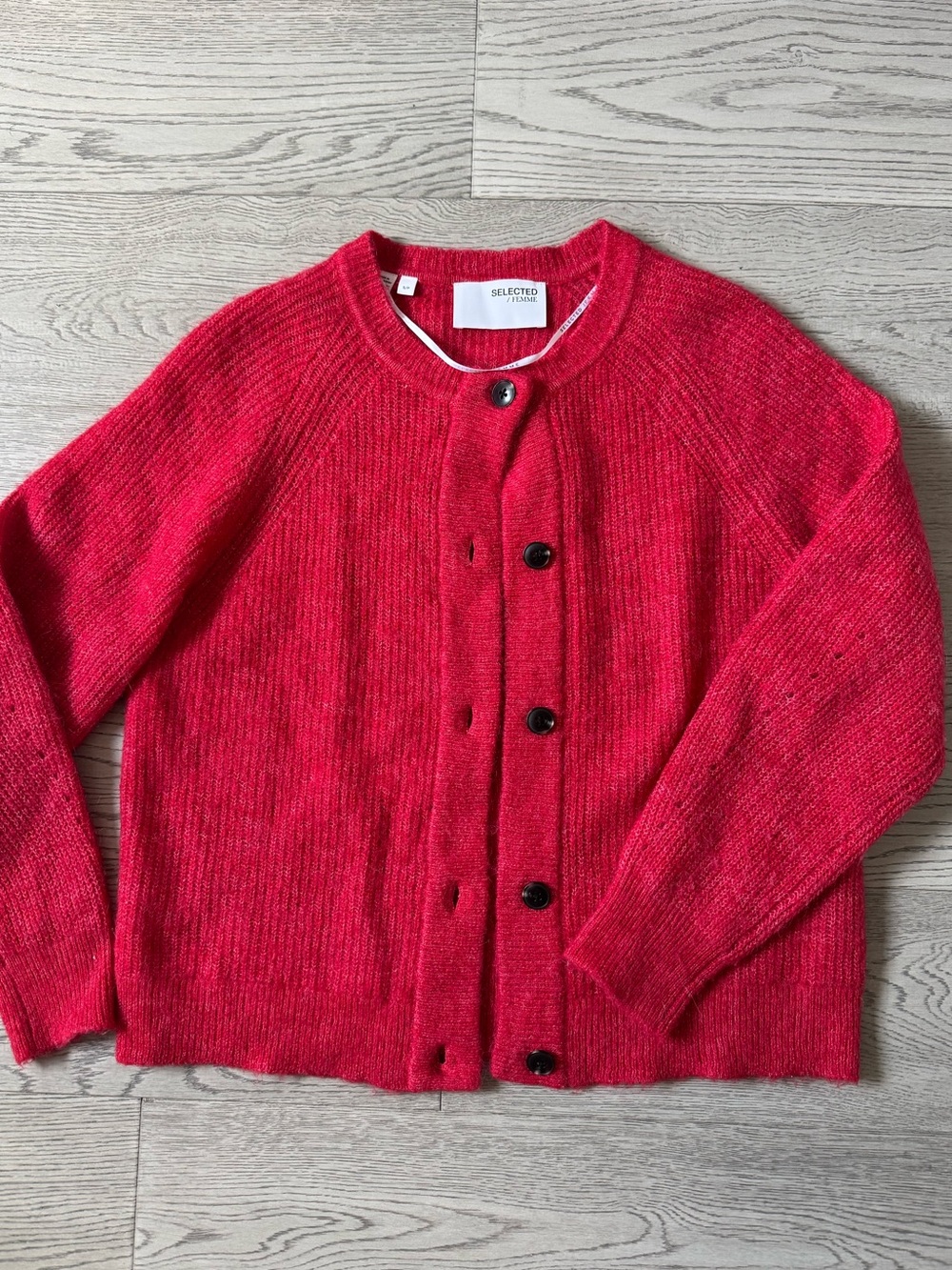Selected Femme Red Button-Front Knit Cardigan